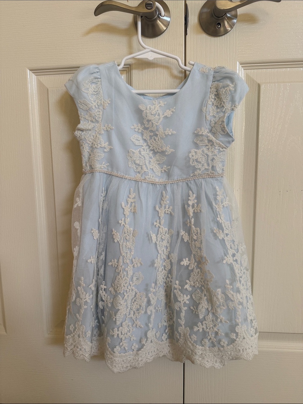 Pippa & Julie Pale Blue Lace Overlay Formal Dress